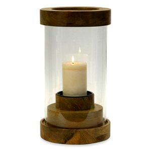 IMAX Rings Wood Hurricane Candle Holder